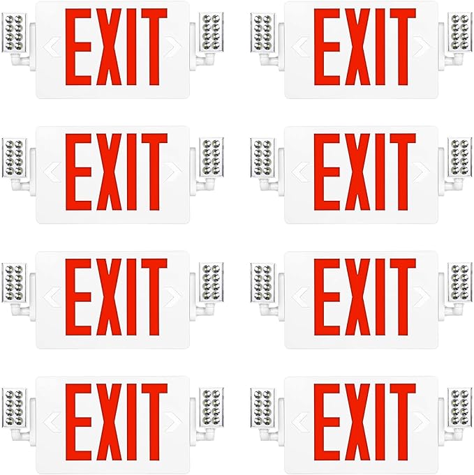 SPCETSUN 8 Packs Red Exit Sign with Emergency Lights,LED Emergency Exit Light with Battery Backup,UL Listed, AC 120/277V,Double Face Commercial Emergency Exit Light Combo for Business.