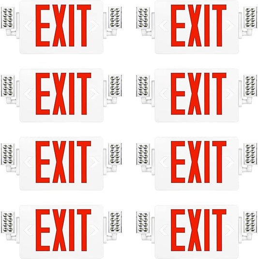 SPCETSUN 8 Packs Red Exit Sign with Emergency Lights,LED Emergency Exit Light with Battery Backup,UL Listed, AC 120/277V,Double Face Commercial Emergency Exit Light Combo for Business.
