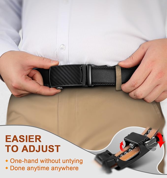 BULLIANT Men's Ratchet Belt 2 Pack-Click Leather Belt Adjustable for Men Gift 1 3/8-Cut for Perfect Fit