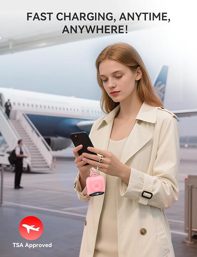 Portable Charger, 10000mAh 22.5W Fast Charging Power Bank with Built-in Cables, Travel Essential Battery Pack with LED Display, Keychain Battery Phone Charger for iPhone, iWatch 10/9/8/7/6/SE/5/4 Pink