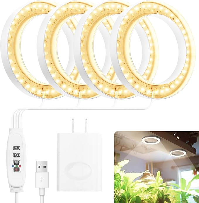 Mosthink 6.3" Ceiling Grow Lights for Indoor Plants, 288 LEDs Plant Light Full Spectrum, Under Cabinet Growing Lamp with Auto Timer, 10 Dimmable Levels, 3 Modes with Transparent Cover,Corded