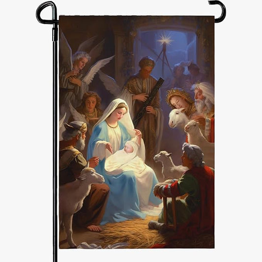 Nativity Garden Flags Religious Christmas Yard Flag Winter Catholic Jesus Garden Flag for Holy Night Outside Double Sided Home Yard Farm Xmas Decor Outdoor 12 x 18 In