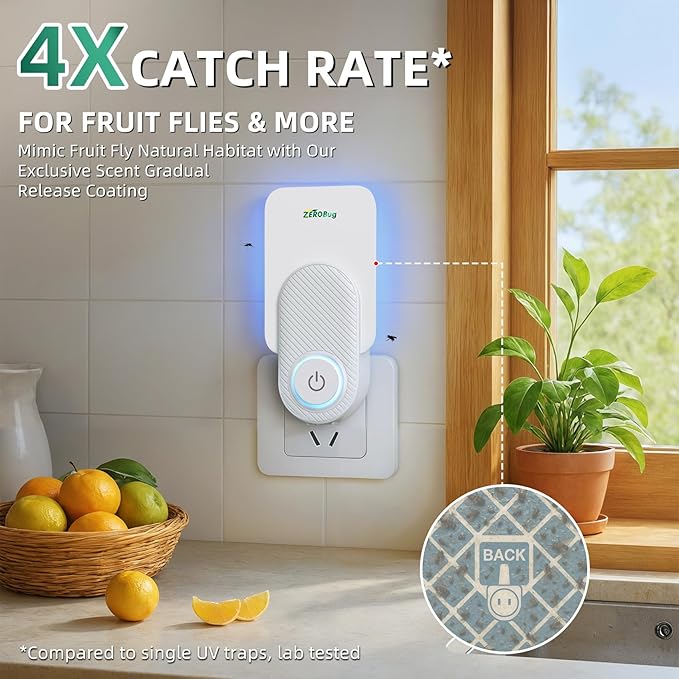 2025 Upgraded Flying Insect Trap Indoor, Target Capture Traps for House & Fruit Fly, Gnat, Mosquito with UV & Blue Light, Plug in Bug Catcher & Killer for Indoor (1 Device & 5 Sticky Refills)