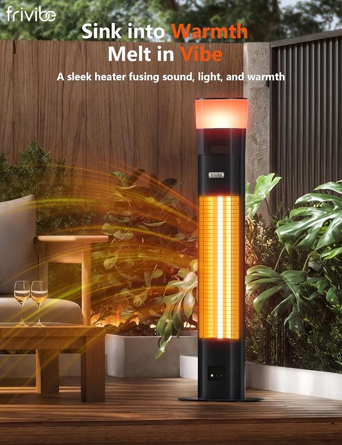 Electric Infrared Patio Heater, Built-in Speaker & 16-color Mood Lights, 43 inch, IP65 Waterproof, 24H Timer, 1500W, Sleek Aluminum Unibody, Creates a Warm & Vibey Atmosphere Outdoor/Indoor