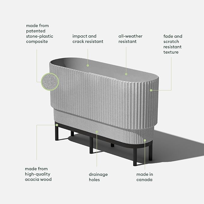 Veradek Demi Series Raised Long Planter for Indoor/Outdoor Use | Made from Plastic & Stone w/Wooden Stand | Modern Patio Décor for Flowers/Shrubs