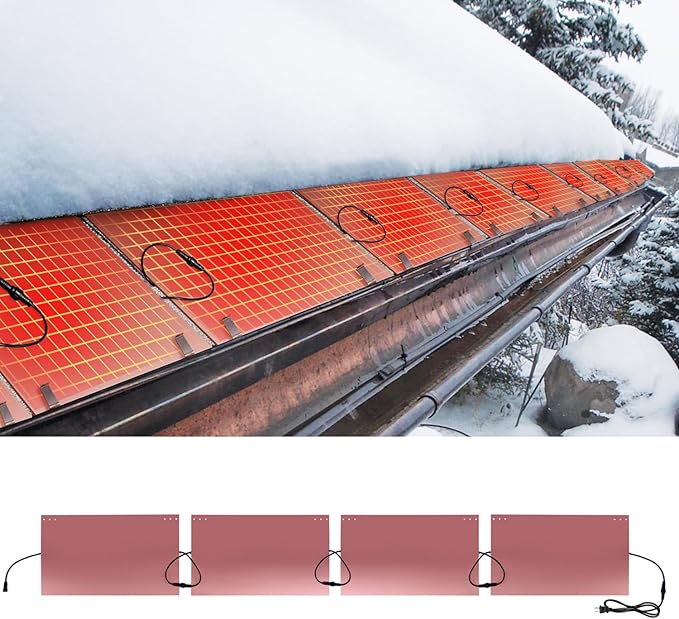 H&G lifestyles Roof Heat Metal Panel for Ice Dams Snow Melting Heat Mats for Roof and Gutters Solar Panel Heated Roof De-Icing Kit Self-Regulating Heated Roof System (14“W x 8'L)