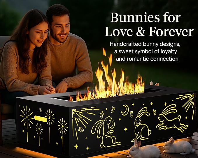 NICESOUL 42'' Natural Gas/Propane Fire Pit Rectangular, Low Profile Firepits with Tank Table for Outside Patio, 50000 BTU Outdoor Fireplace with LED Lights Lamp for Backyard Garden, CSA, Dark Grey