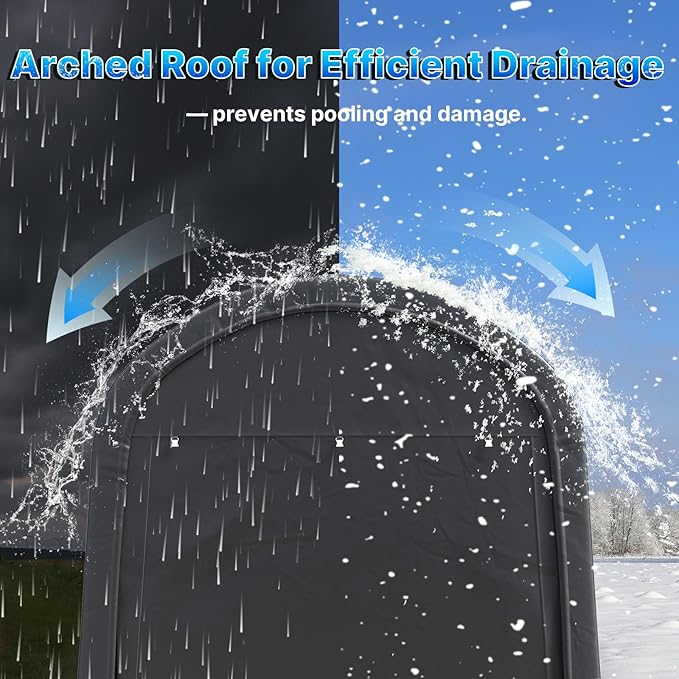 ADVANCE OUTDOOR 10x15 ft Shelter Storage Shed Steel Metal Round Peak Roof Portable Garage Carport for Motorcycle, Boat, or Garden Tools with 2 Roll up Doors & Vents, Gray