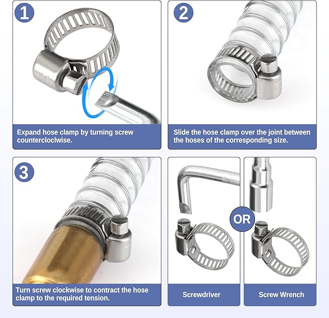 130 PCS Hose Clamp Assortment Kit 304 Stainless Steel Hose Clamps Adjustable 1/4"-1-1/2"(6-38mm) Worm Gear Clamps for Fuel Line, Plumbing, Automotive, Pipe, Tube, Radiator, Garden