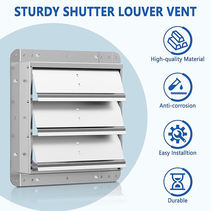 18 Inch Galvanized Shutter Exhaust Louver Vent, Automatic Gravity Shutter Louver Vent for Home Attics, Workshops, Barn, Greenhouse (Motor&Blades are not Included)
