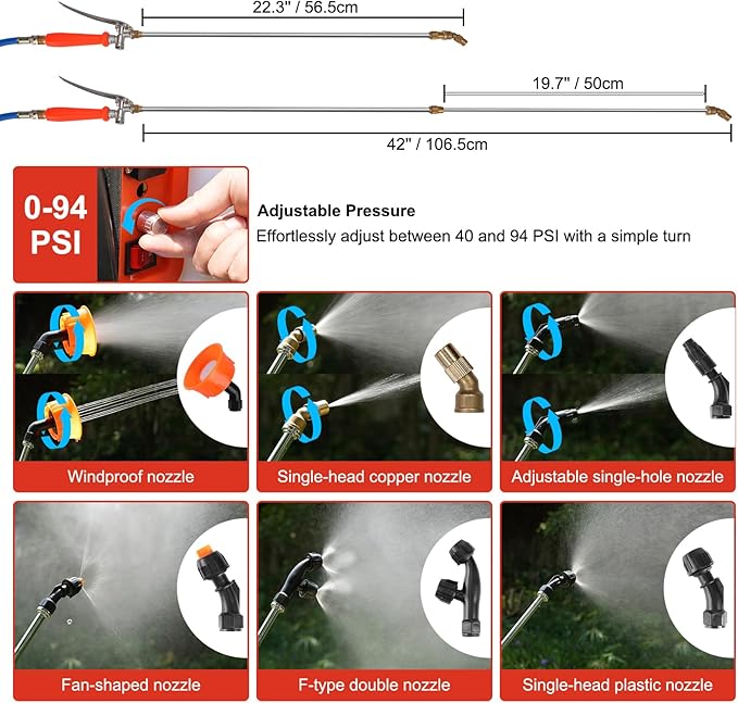 Toovem Battery Powered Backpack Sprayer 4 Gallon, Adjustable 0-94 PSI, 4FT Hose, 6 Nozzles, Weed Yard Sprayer with Wand, Electric Backpack Garden Sprayer with Wheeled Cart for Weeding, Long Spray Time