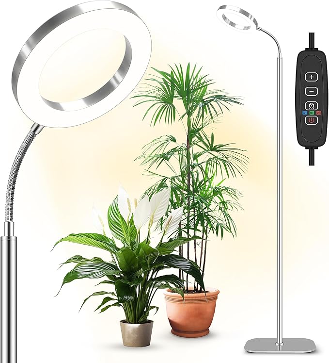 Plant Grow Light, Grow Lights for Indoor Plants Full Spectrum,20W LED Floor Plant Growing Lamp with Height Adjustable Stand, Off Timer 3/9/12H,10 Dimmable Brightness for Small Large Plants,Round