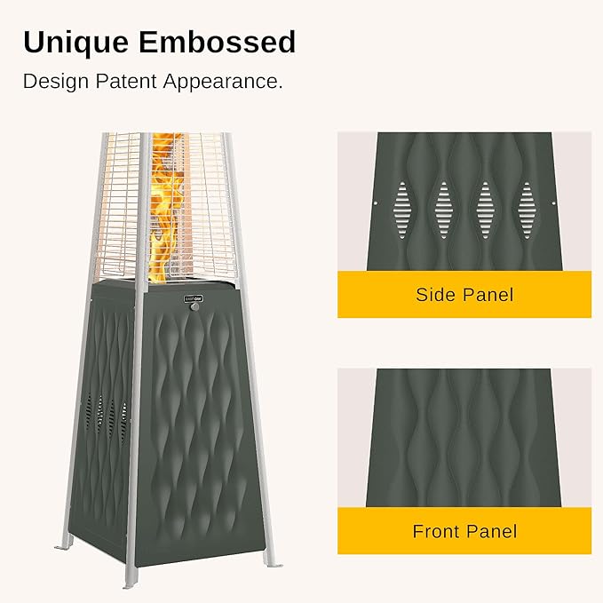 EAST OAK Pyramid Patio Heater, 48,000 BTU Outdoor Patio Heater, Quartz Glass Tube Propane Heater, Triple Protection System, Outdoor Heater with Wheels, Green, Outdoor Heater with Cover