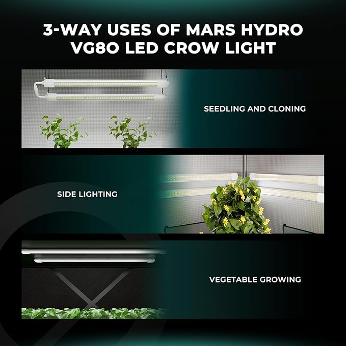 MARS HYDRO VG80, 4ft Led Grow Lights for Indoor Plants, 5000K Full Spectrum, 2x4 Coverage, IP65 Waterproof Linkable Under Canopy Plant Light Strip for Seedling Veg Flower (2x40W, 450W Equivalent)