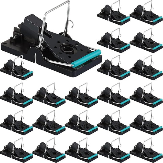 Qualirey 24 Pcs Plastic Mouse Rat Traps House Indoor Quick Effective Safe for Warehouse Garden Kitchen 3.86 x 1.81 x 2.17 Inch (Black,Blue)