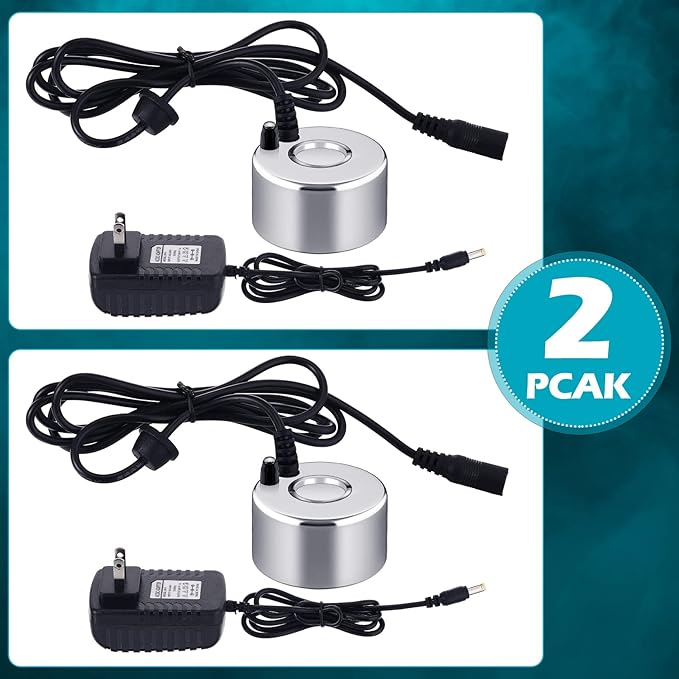 2 Pcs Mist Maker Fogger Small Ultrasonic Fog Machine Fountain Halloween Cauldron Mister Fogger Water Garden Pond Foggers Air Humidifier with 12 LED Light Flashes for Party (Without Light, Alloy)