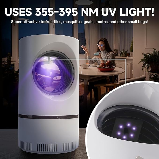 Flying Insect Trap, Fruit Fly Trap for Indoors, Fly Traps Indoor for Home Gnat Traps House Indoor, Bugs Pest Trap with Super Strong Suction and Quiet Operation, 5 Sticky Glue Boards