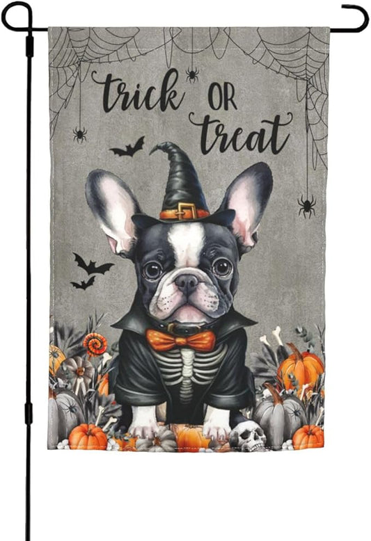 Halloween Boston Dog Bat Pumpkin Garden Flag Welcome Party Outdoor Outside Decorations Picks Home House Garden Yard Decor 12x18 Inch