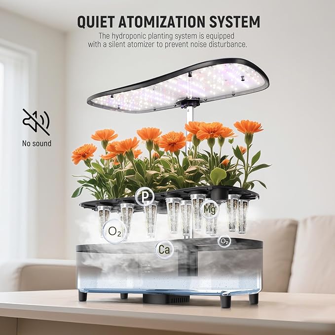 NEEWER Basics Silent Aeroponics Growing System Kit, Hydroponics with Atomization Tech LED Grow Light 3 Modes 15 Seed Pods Timer LCD, Indoor Gardening Plant Food Vegetable Herb Garden Planter, HGS02