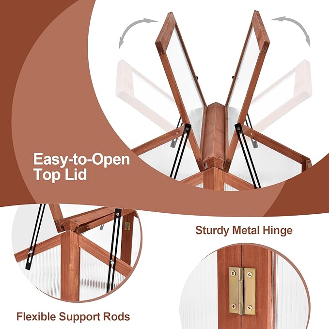 Giantex Garden Portable Wooden Cold Frame Greenhouse Raised Flower Planter Protection (35.4"X31.3"X23.0")
