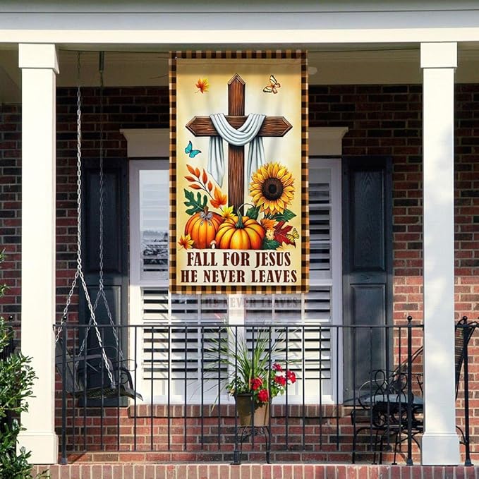 FLAGWIX Fall Christian Flag - House Flags for Outside 29.5" x 39.5" - Christian Gifts for Women Faith, Fall Decorations for Home, Thanksgiving Decorations for Garden Decor, Outdoor Decor for Patio
