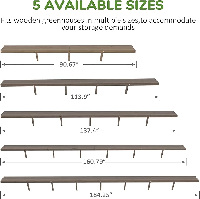 Shelf Suitable for 8x16FT Wood Greenhouse, 184" Wooden Storage Shelf Kit Fit Multiple Greenhouse, Horticulture Workstation, Work Bench System Shelving, Light Mocha Brown, 2 Pack