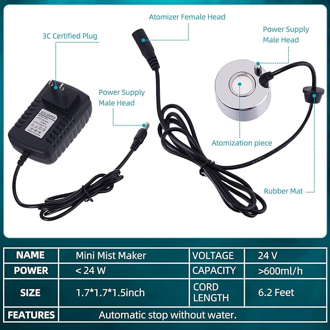 2 Pcs Mist Maker Fogger Small Ultrasonic Fog Machine Fountain Halloween Cauldron Mister Fogger Water Garden Pond Foggers Air Humidifier with 12 LED Light Flashes for Party (Without Light, Alloy)