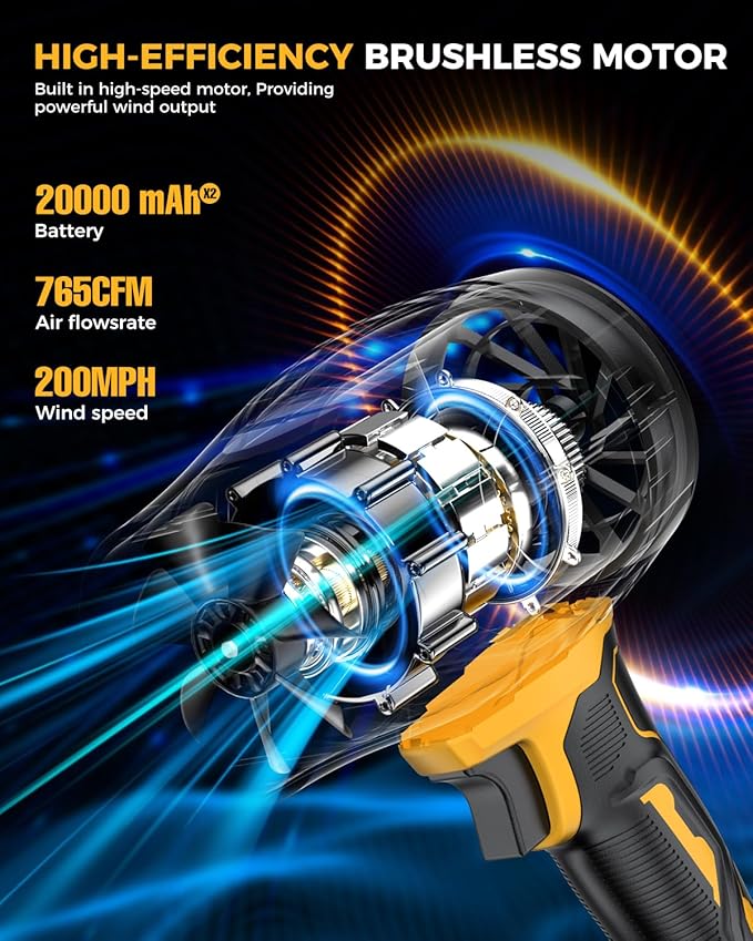 Leaf Blower Cordless with Battery and Charger,800,000 RPM,Extended Nozzle,Lightweight Handheld Design,Blower for Patio Cleaning,car Blowing Water,Blowing Leaves and Dust（Amber Yellow）