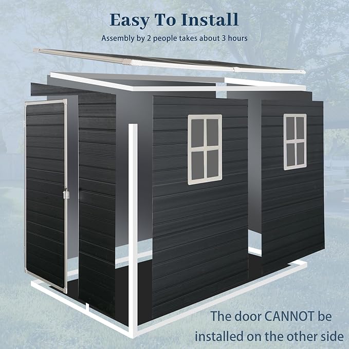 8x4ft Lean to Shed, Resin Outdoor Storage Shed with Floor and 2 Windows, Plastic Sheds & Outdoor Storage Clearance for Patio Furniture, Garden Tools Bike Accessories, Beach Chairs