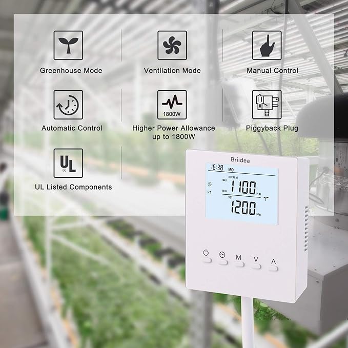 Briidea CO2 Controller and Monitor, Day and Night Programmable CO2 Controller with Remote Sensor for Greenhouses