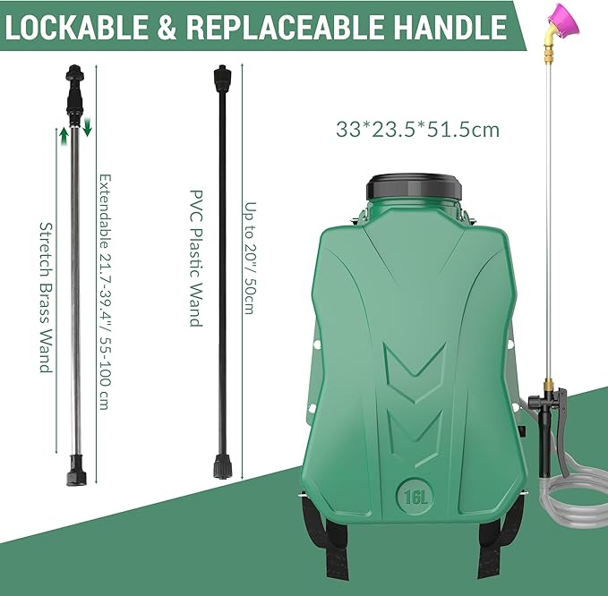 Backpack Sprayer 4 Gallon, Battery Powered Garden Sprayer with 2 * 6.0Ah Rechargeable Battery, Lawn & Garden Sprayer with Telescopic Wand, 5 Nozzle for Weeding, Watering and Cleaning