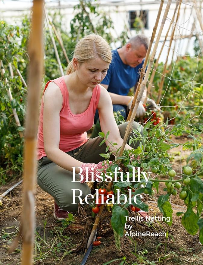 AlpineReach Trellis Netting 5 x 350 ft Heavy Duty Polyester White - 6 Inch Mesh Support Twine for Growing High Yield Tomatoes, Peas, Vine Climbing Plants Fruits Vegetables