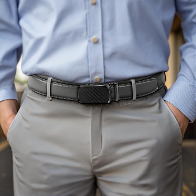 BULLIANT Men's Ratchet Belt 2 Pack-Click Leather Belt Adjustable for Men Gift 1 3/8-Cut for Perfect Fit