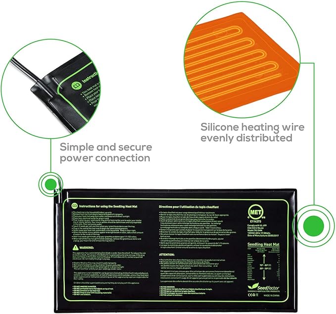 Seedfactor MET Certified Seedling Heat Mat with 50℉~108℉ Digital Thermostat Controller for Seed Germination (10" x 20")