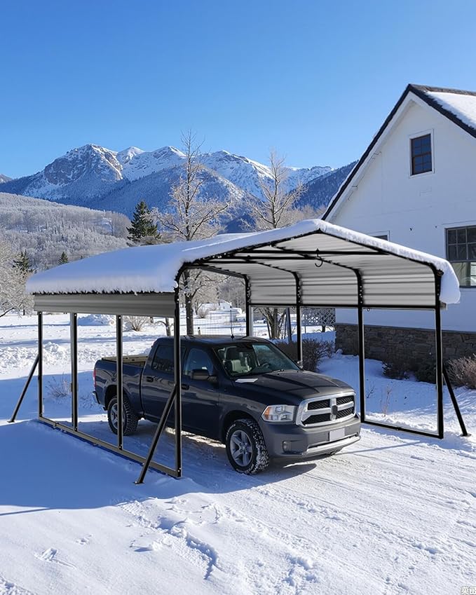 10x15FT Metal Carport, Heavy Duty Carport with Reinforced Frame & Side Support Poles for All-Weather, Outdoor Car Port Suitable for Parking Pickup, Boat, Car, and Tractor