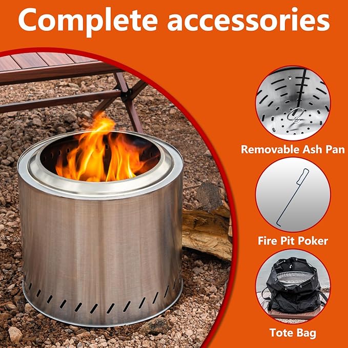 15 Stainless Steel Smokeless Fire Pit, Outdoor Smokeless Firepit, Wood Burning Fire Pits for Camping, Bonfire, Low Smoke Firepit for Outside (Oblique Hole)
