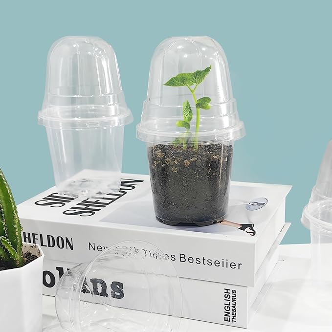 Transparent Nursery Pots 3.5Inch with Humidity Domes for Seeds Starting, Clear Plastic Plant Pots with Drainage Holes (3.54Inch, 40Pcs,Clear Pots with Lids)