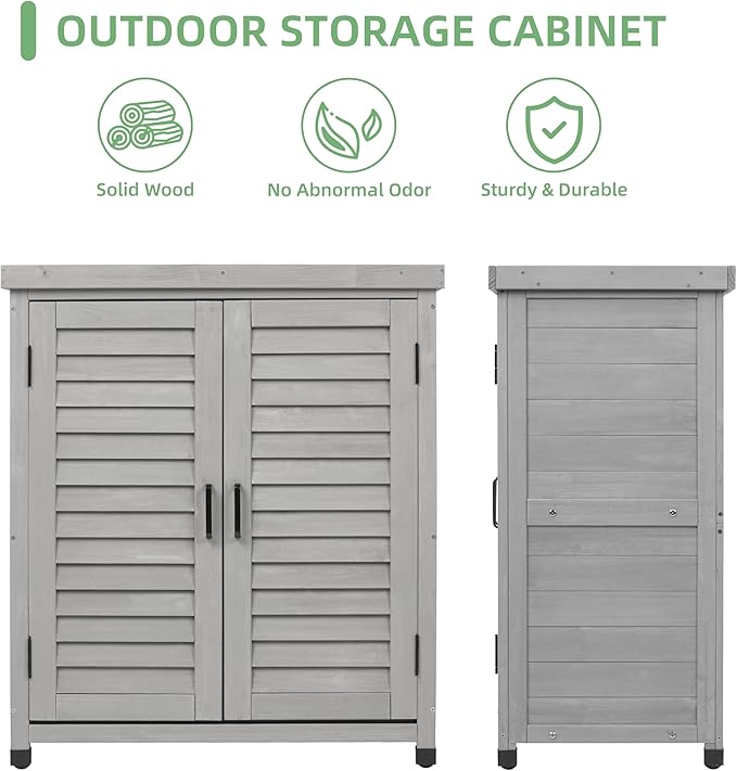 Potting Bench with Storage Cabinet and Metal Table Top for Outdoor Patio, Garden Furniture Wood Workstation (Accent Grey, 31x17x36)