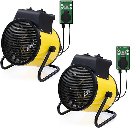 Portable Greenhouse Heater with Digital Thermostat, Overheat Protection, 1500W Radiant Electric Heater for Indoor & Outdoor Use, Garage, Grow Tent, RV, IPX4 Water Resistant, 2 Pieces, Yellow