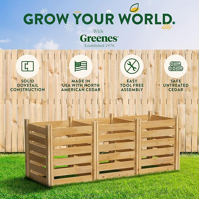 Greenes Fence Cedar Wood Composter, 24" W x 72" L x 31" H / 231.9 Gallons - Made in USA with North American Cedar