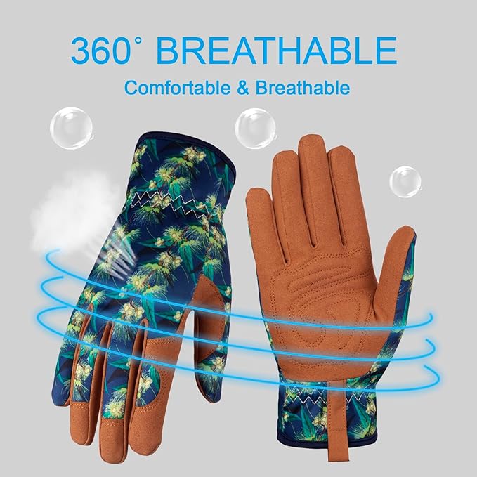 Bamllum Leather Gardening Gloves for Women - Working Gloves for Weeding, Digging, Planting, Raking and Pruning