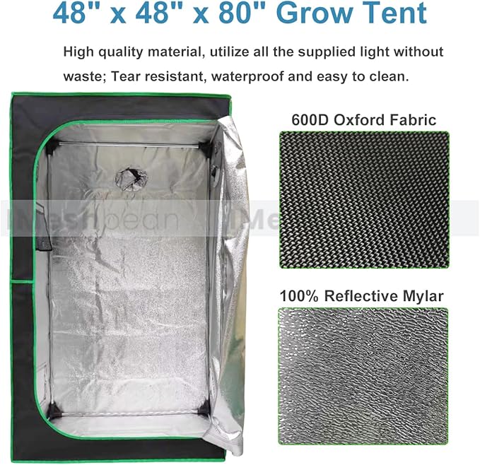 Grow Tent Kit Complete System High Reflective Mylar Indoor Grow Tent Hydroponics Growing Tent with Full Spectrum LED Grow Light Observation Window, Ventilation Fan,Carbon Filter (48" x 48" x 80")