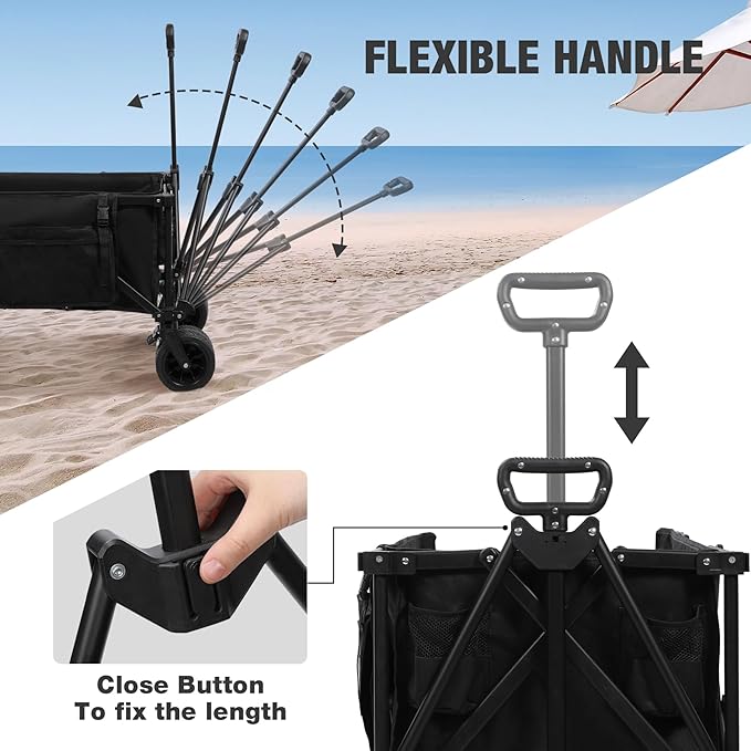 REDCAMP 49" L Extended Collapsible Beach Fishing Cart with Rod Holders, 330LBS Heavy Duty Extra Large Folding Utility Garden Cart with Tailgate and Big All-Terrain Wheels for Grocery, Sport, Fishing