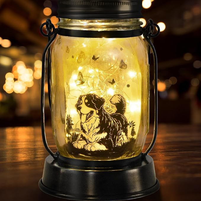 Bernese Mountain Dog Gifts for Women/Men Bernese Mountain Solar Lanterns Birthday Dog Lovers Lantern Pet loss Dog Memorial Lights Solar Garden Decoration for Yard, Patio,Backyard,Porch Torches Light