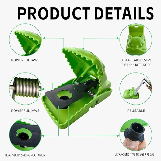 Large Reusable Snap Mouse Traps for Mice Rats Chipmunks – Cat-Shaped, Easy to Set, Works with Peanut Butter – Indoor Outdoor for Home Garage Kitchen Shed Chicken Coop, 4 Pack