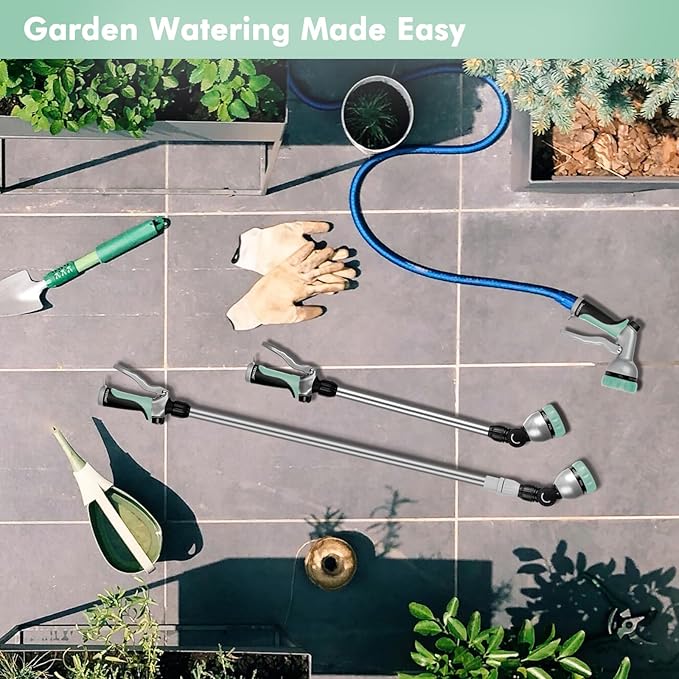 RESTMO 36”-60” Metal Watering Wand, Long Telescopic Tube | 180° Adjustable Ratcheting Head | 7 Spray Patterns | Flow Control, Garden Hose Sprayer to Water Hanging Baskets, Shrubs, Cyan