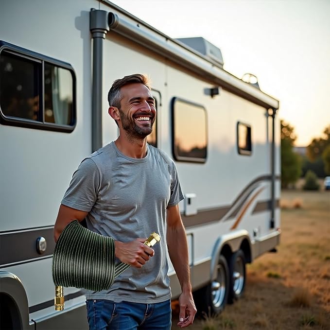 10FT Lightweight Flexible Garden Hose,Non-Slip Handles,Non-kink Hose,Solid Brass Fitting for Boats, RV Water Hose,Marine Washdown,Lawn,Garden,Leakproof TPE Hose (GreenBlack, 10 FT)