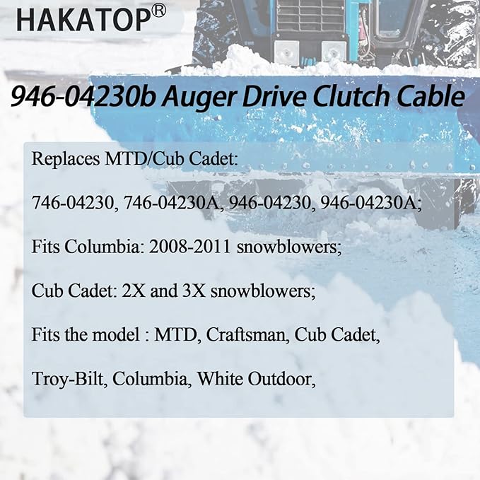 HAKATOP 946-04230b Auger Drive Clutch Cable for MTD Cub Cadet 746-04230 746-04230A 946-04230 946-04230A Snow Blower/Thrower