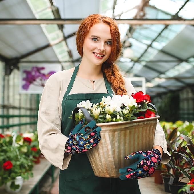 Bamllum Leather Gardening Gloves for Women - Working Gloves for Weeding, Digging, Planting, Raking and Pruning