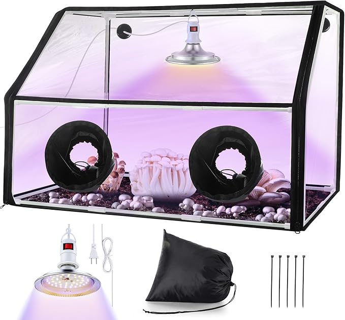 Meonum Mushroom Grow Tent and LED Growing Light Kit, 30 x 20 x 20 Inch Portable Large Still Air Box, Mycology Mushroom Growing Kit, Indoor Propagation Stations with 48 LED Mushroom Grow Lamp(Black)